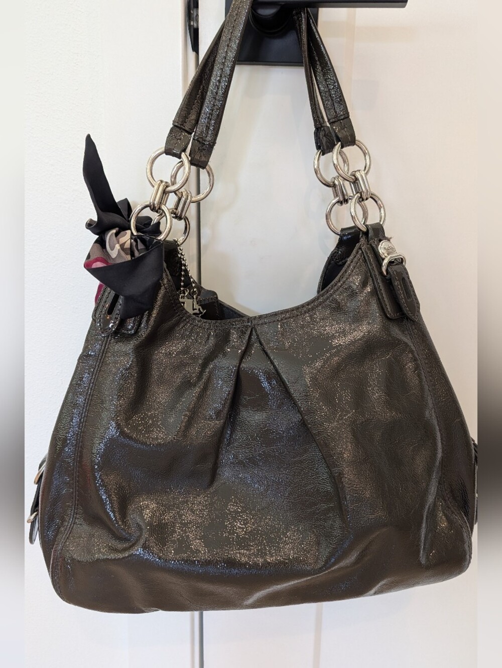 Coach Graphite Patent Leather Shoulder Bag
